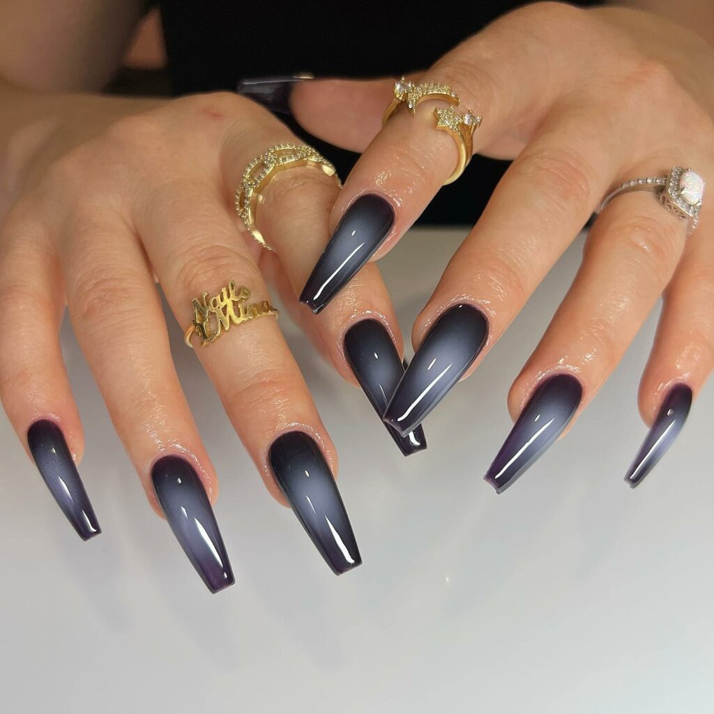 Mysterious Depth of Black Ombré Coffin Nails