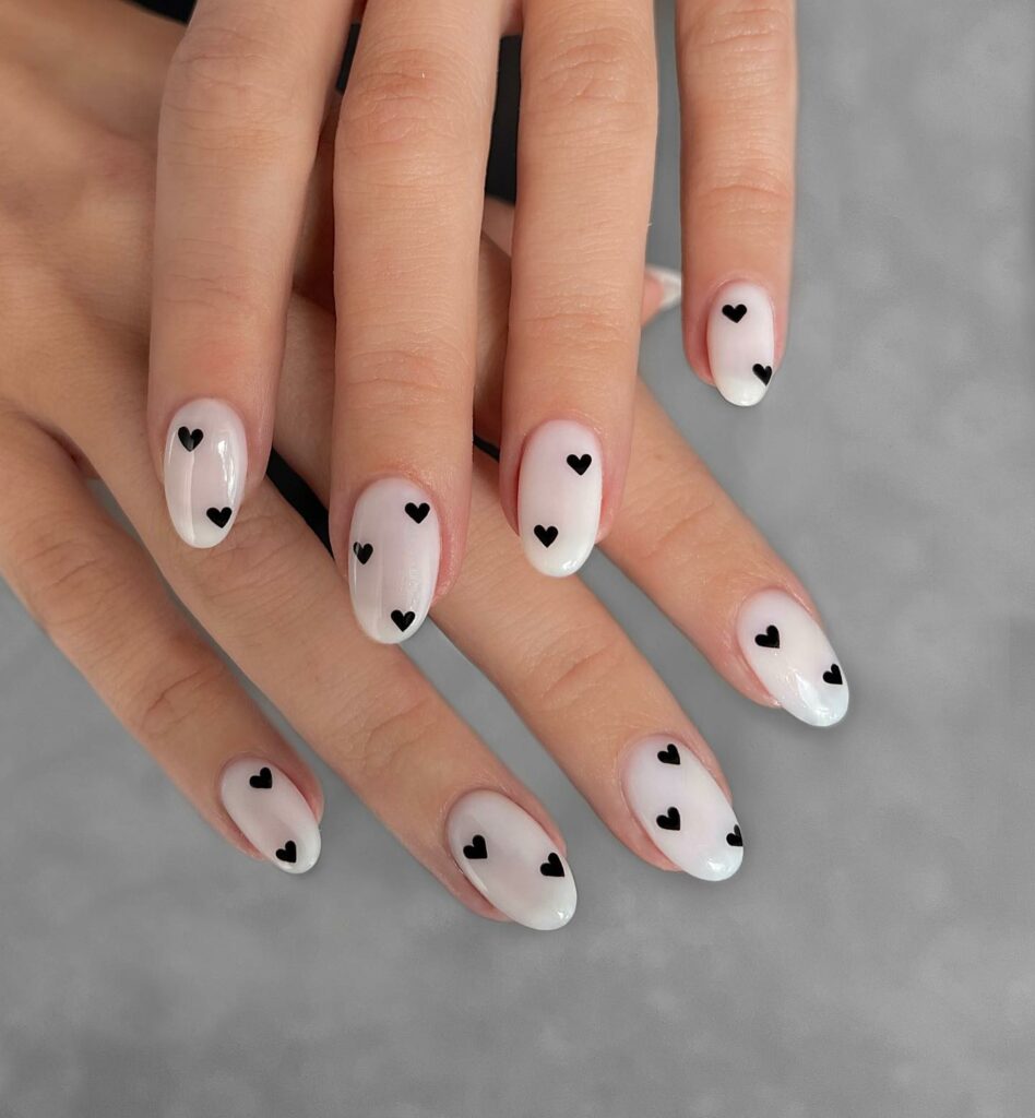 Black swirl short white nails