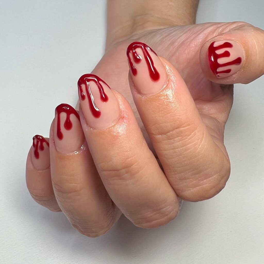 Blood Drip red french nails