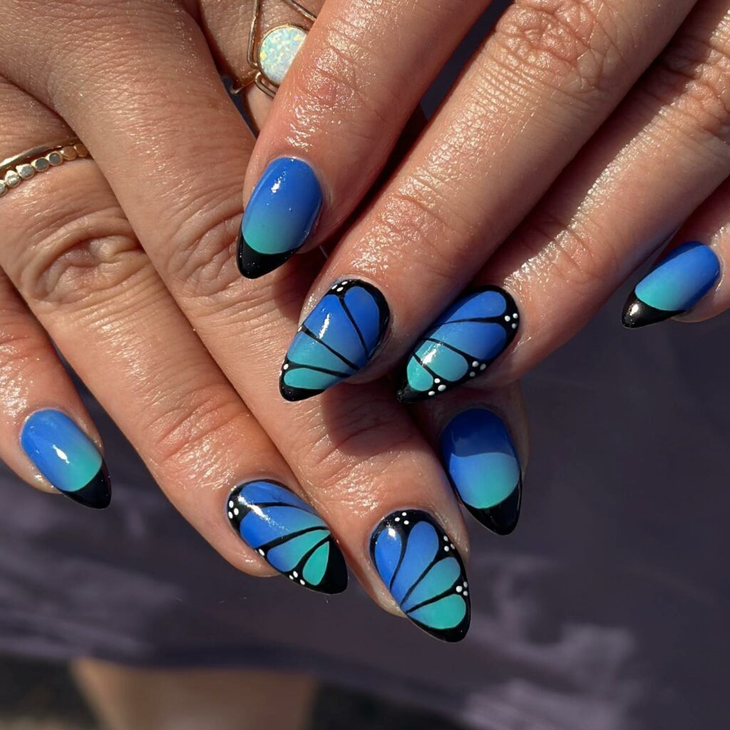 Light Blue Butterfly Nails Design Ideas