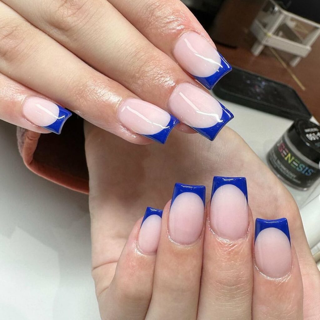 Blue Square French Nails
