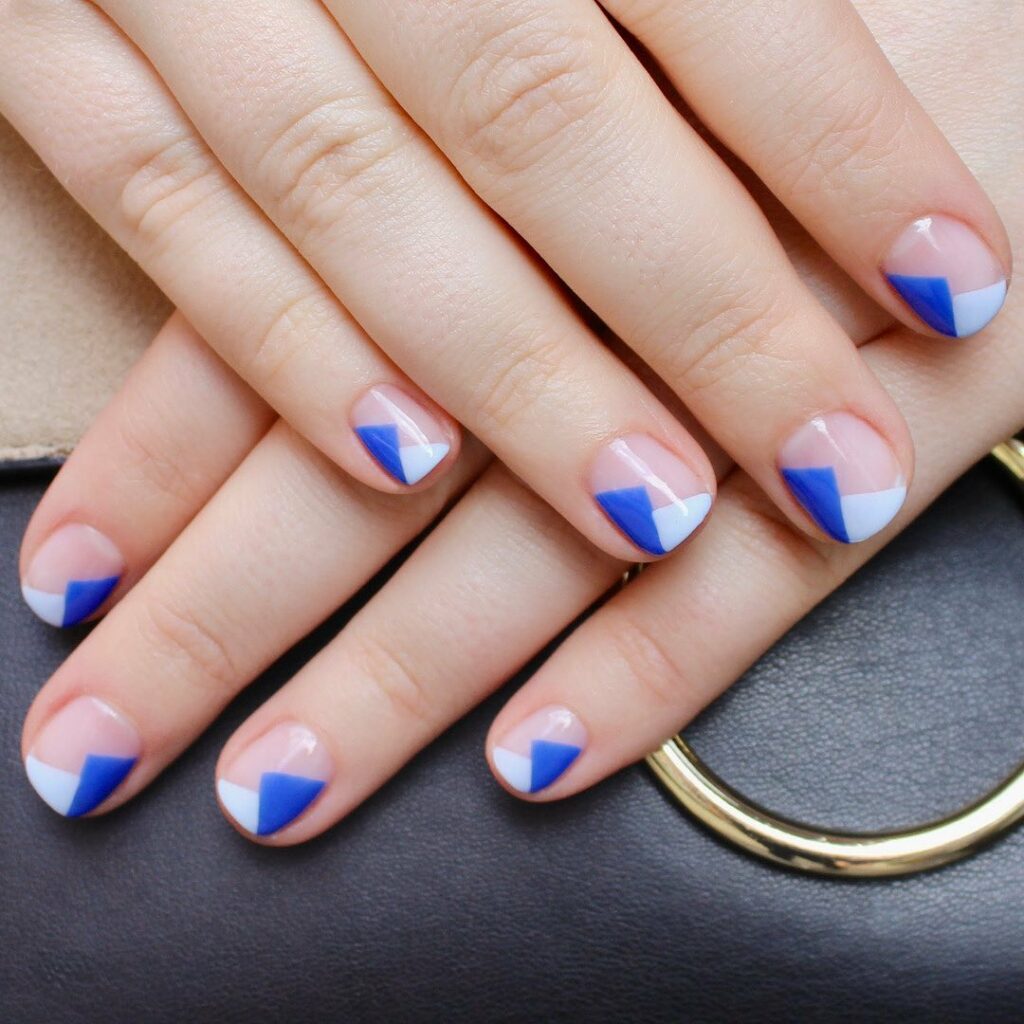 Blue and white short nails designs