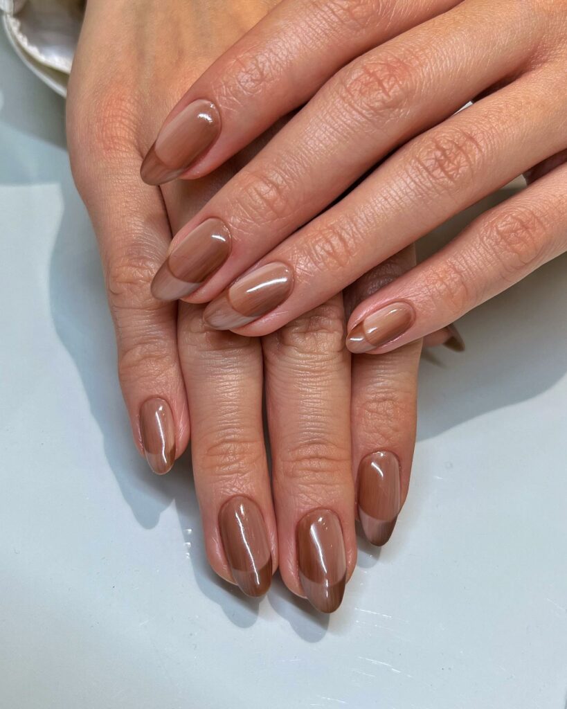 Brown Ombre Short French Tips