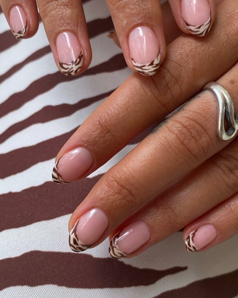 Classic Brown Short French Nails