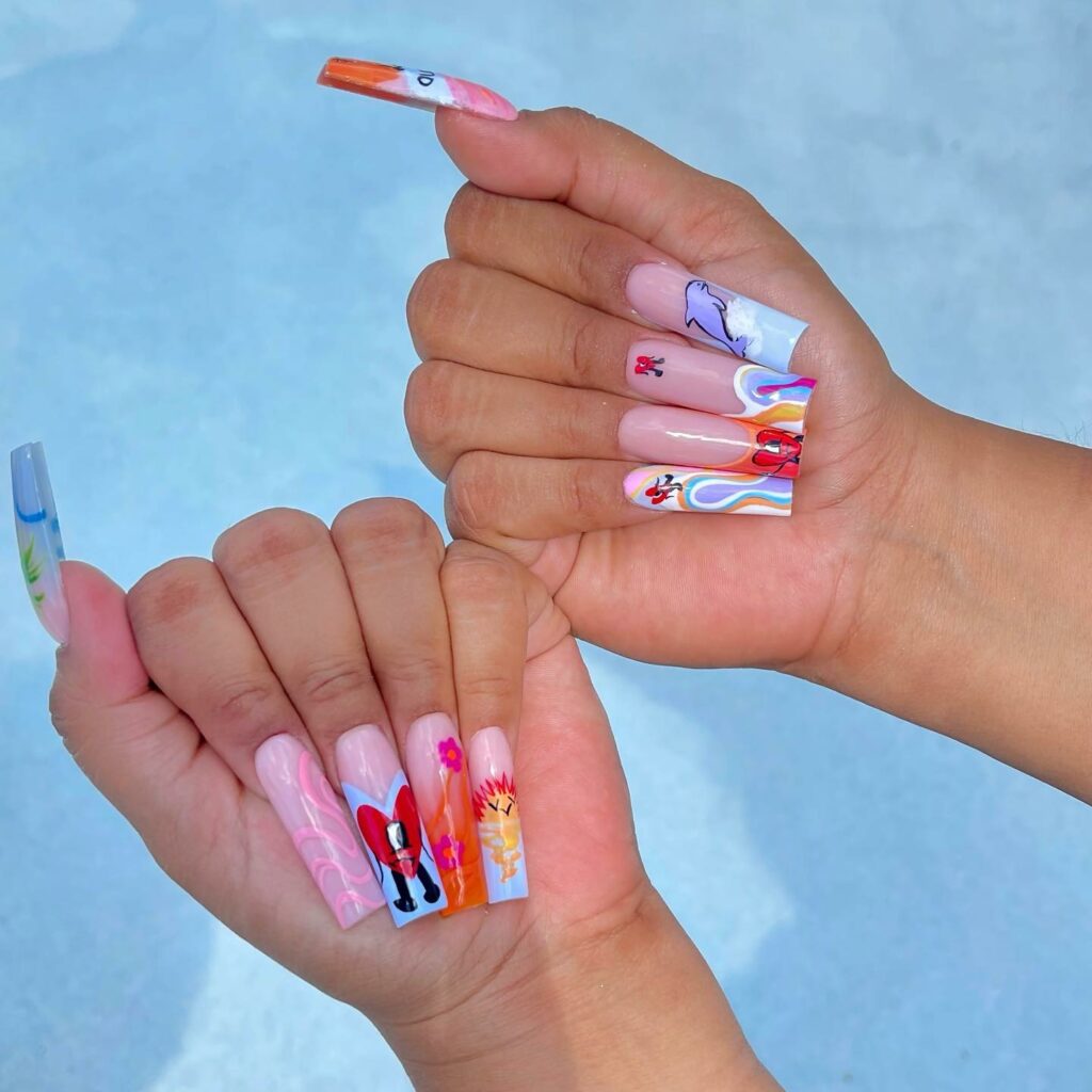 Colorful Imagery on Acrylic Nails