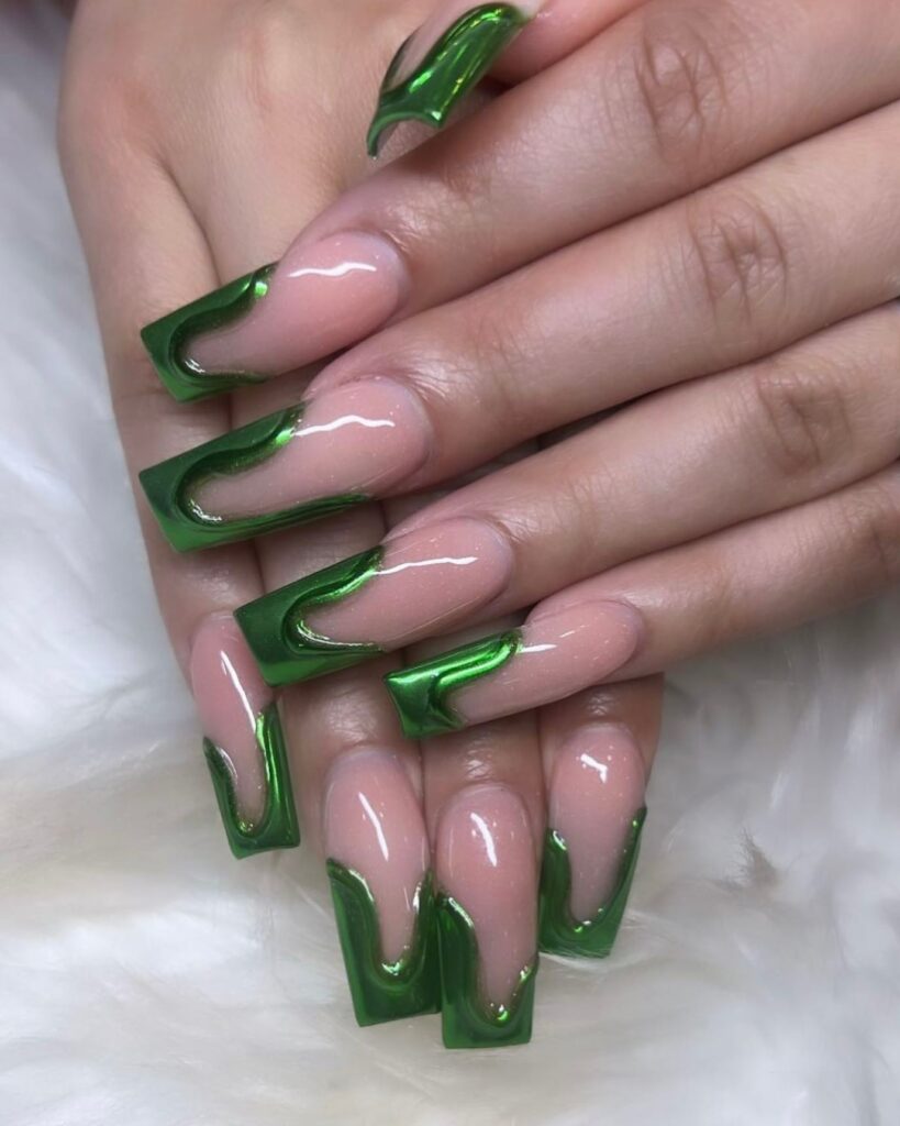 Chrome Dark Green Nails
