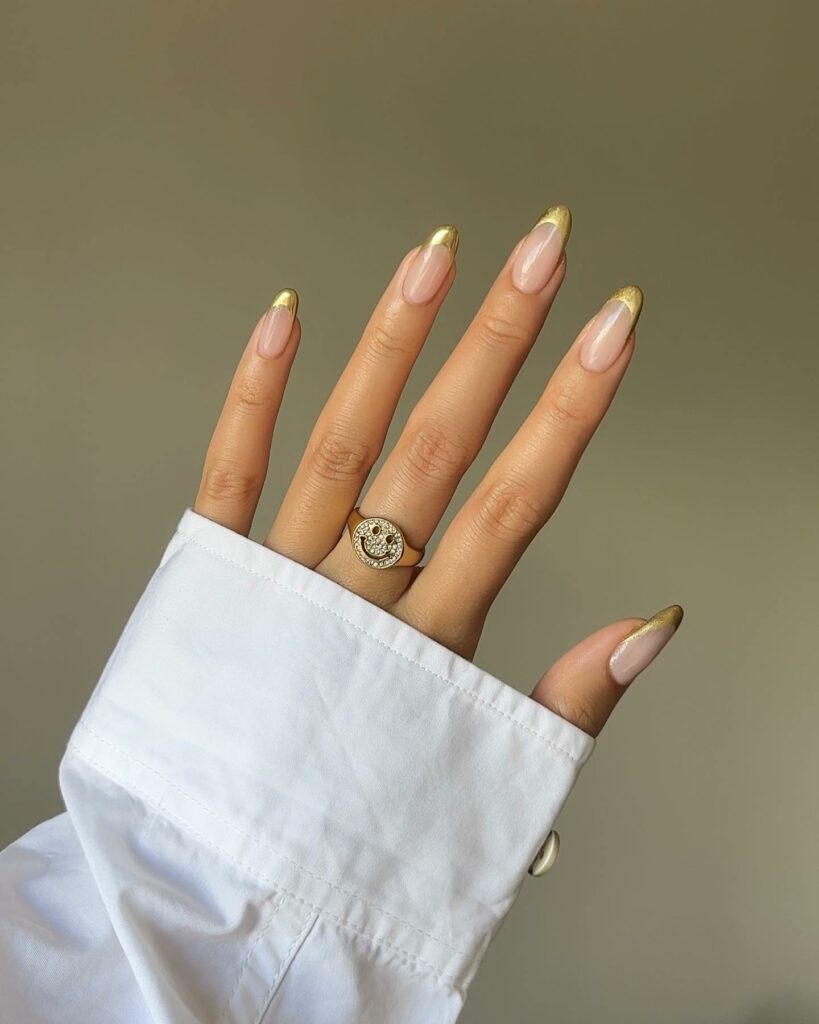 Gilded Elegance in Chrome Gold French Preppy Nails