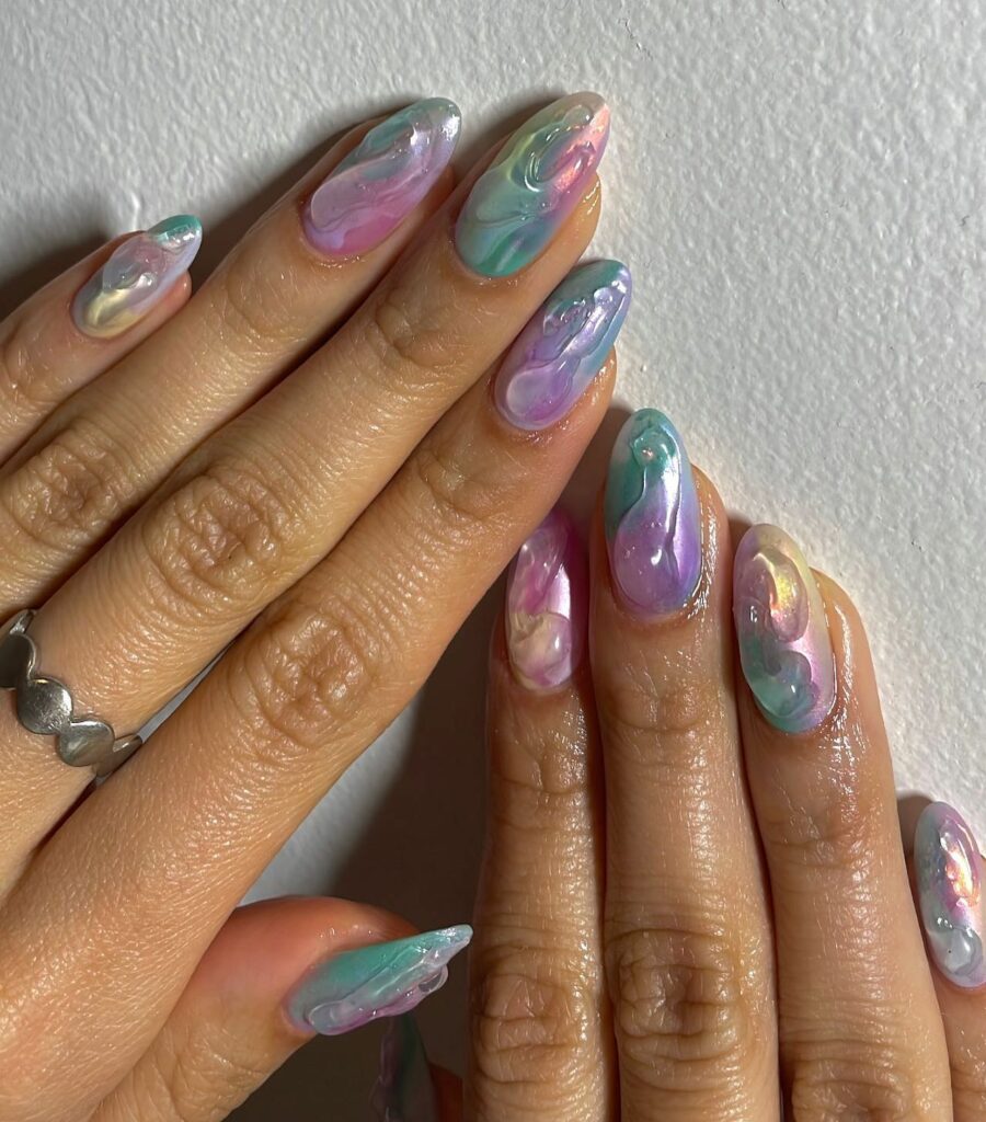 Chrome Marble Mermaid Nails