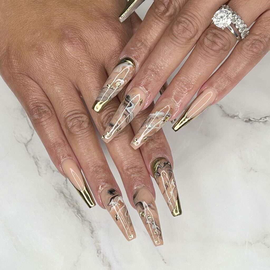 Chrome Quartz Gold French Nails