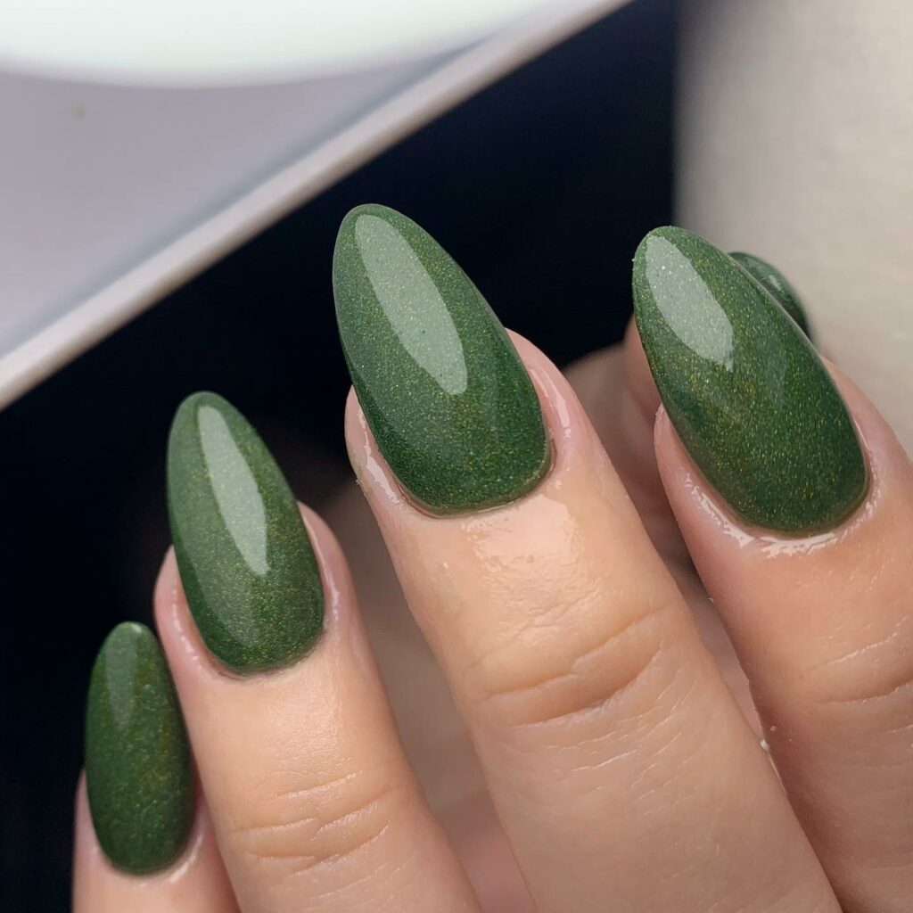 Clear Almond Nails with Olive Green Tints