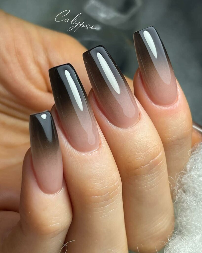 Coffin Black Ombré Nails