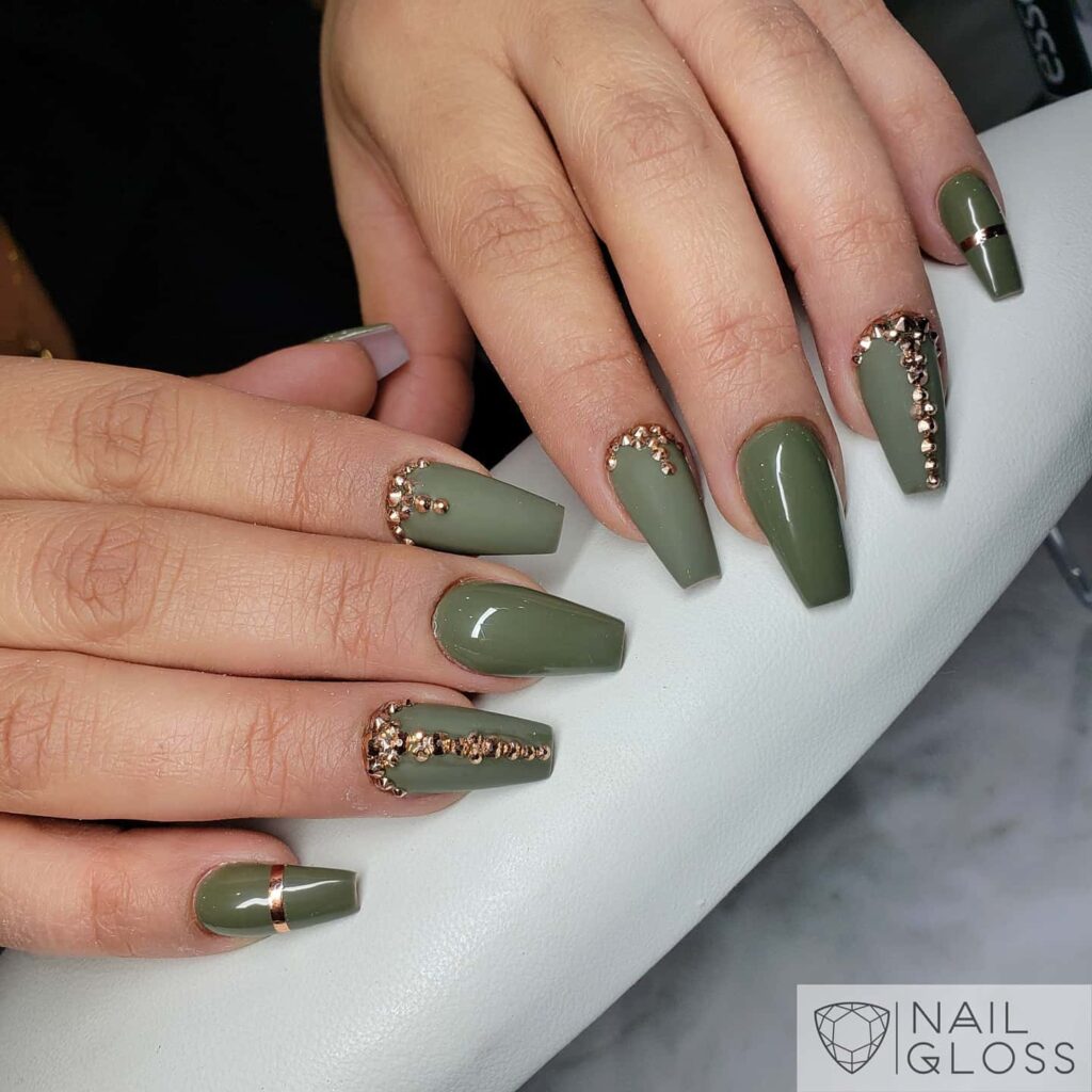 Coffin Shaped Olive Green Nails