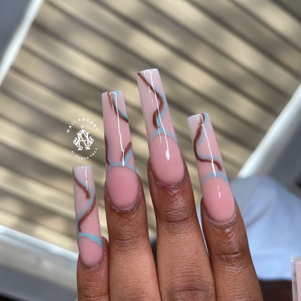 Coffin Swirl Nude Pink Nails