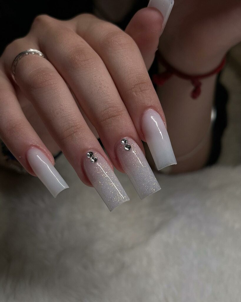 Coffin White Glitter nails