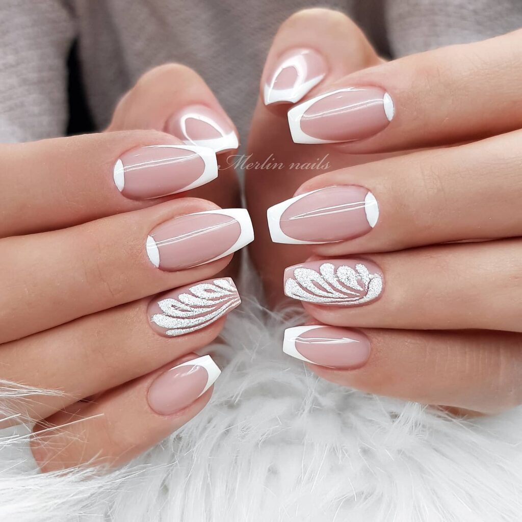 Coffin White Short French Nails