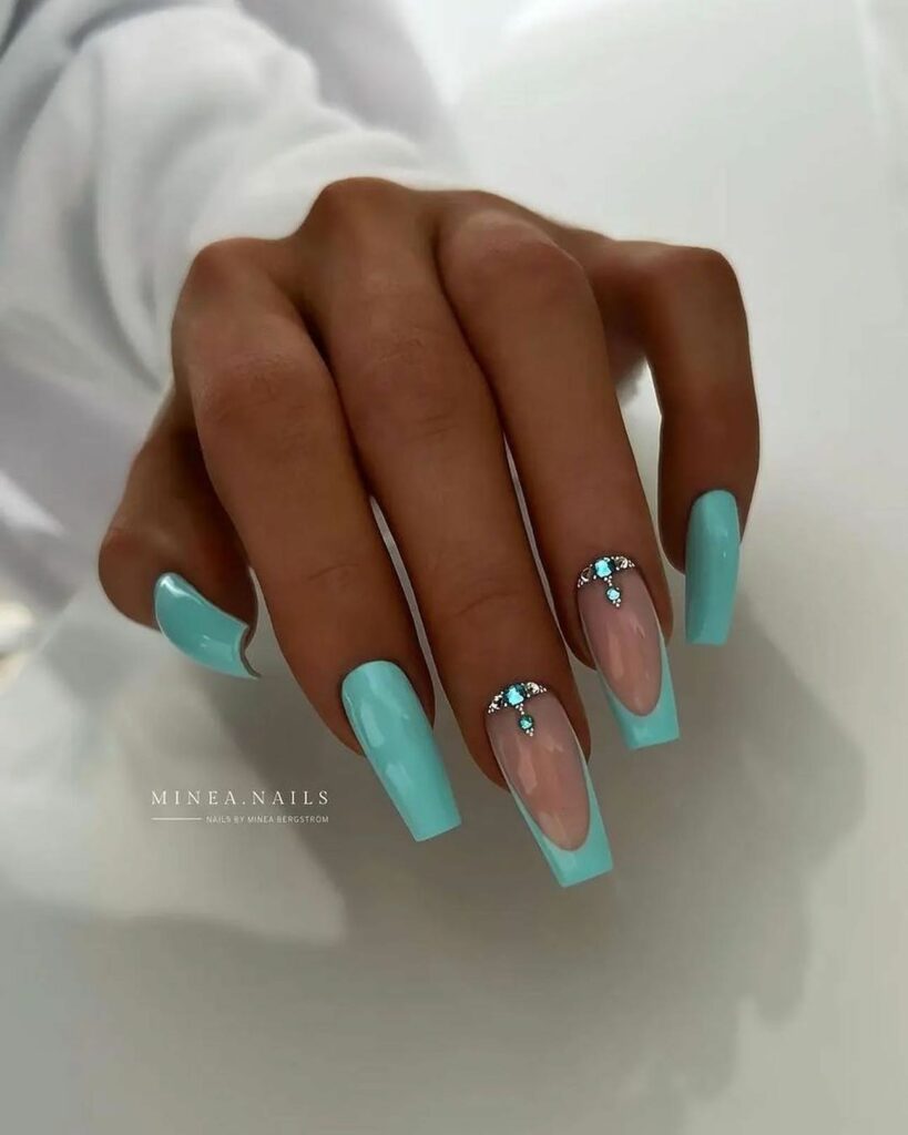 Coffin Teal Nails