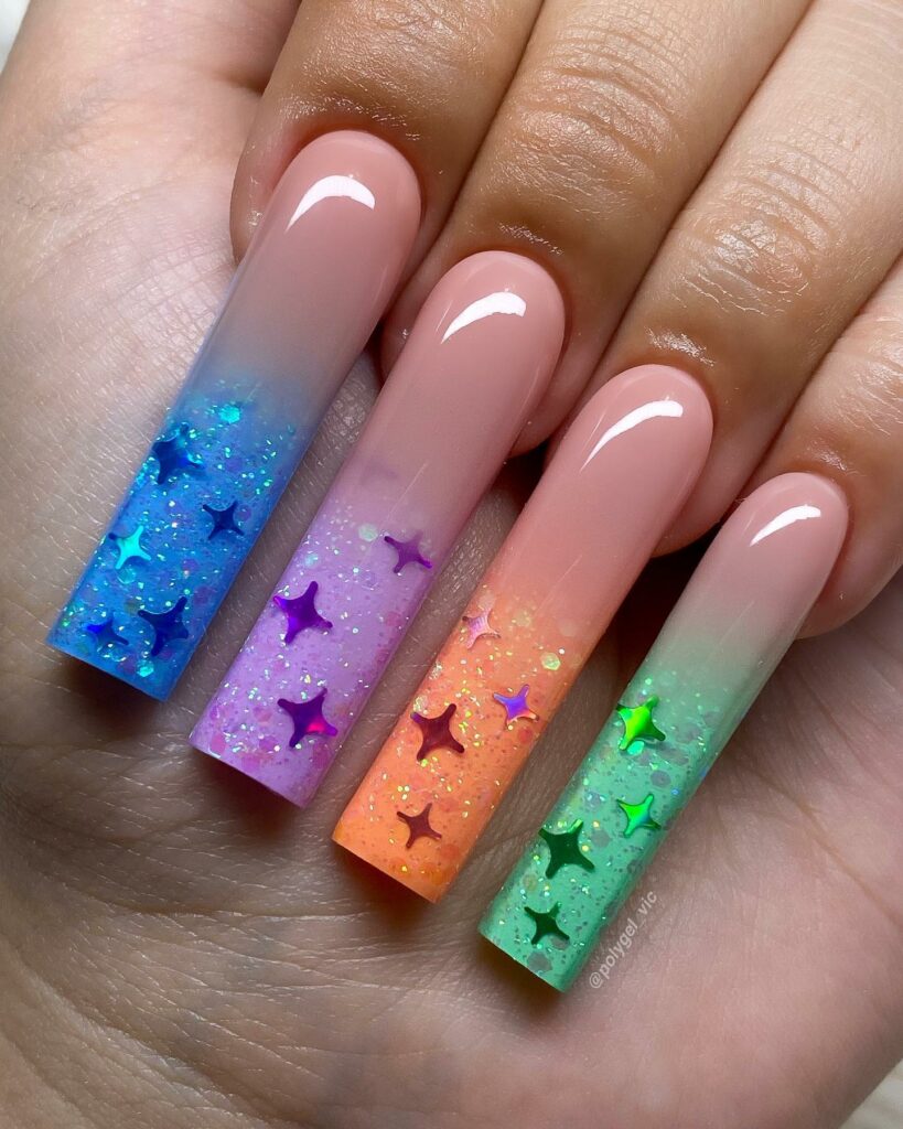Kaleidoscopic Colors in Glitter Ombré Nails