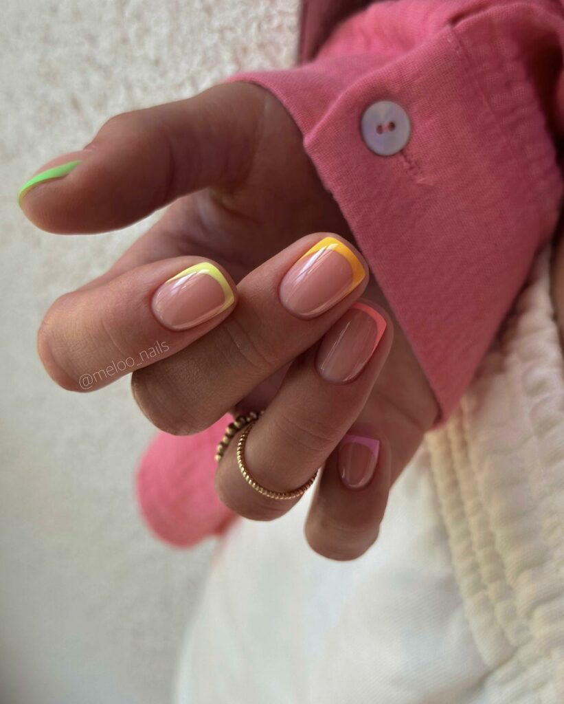 Colorful Short French Nails