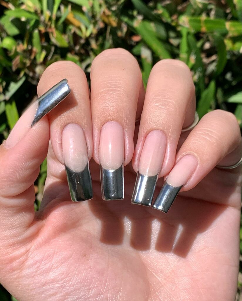 Square Silver French Nails