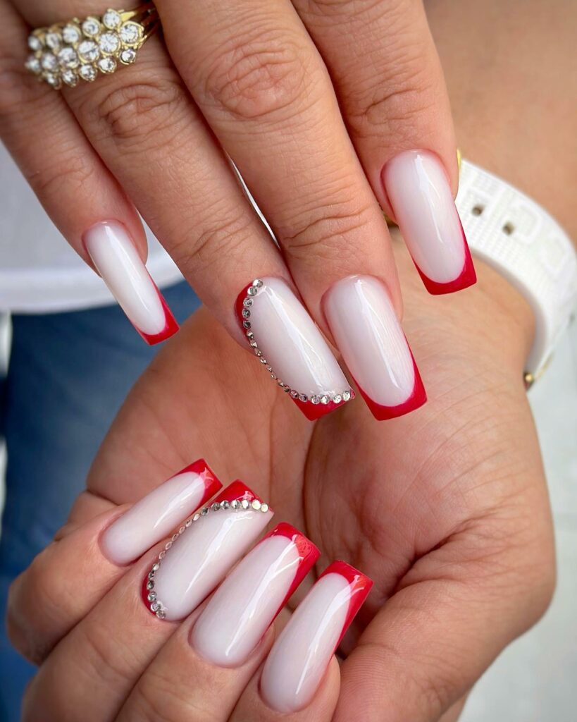 Crystal red french nails