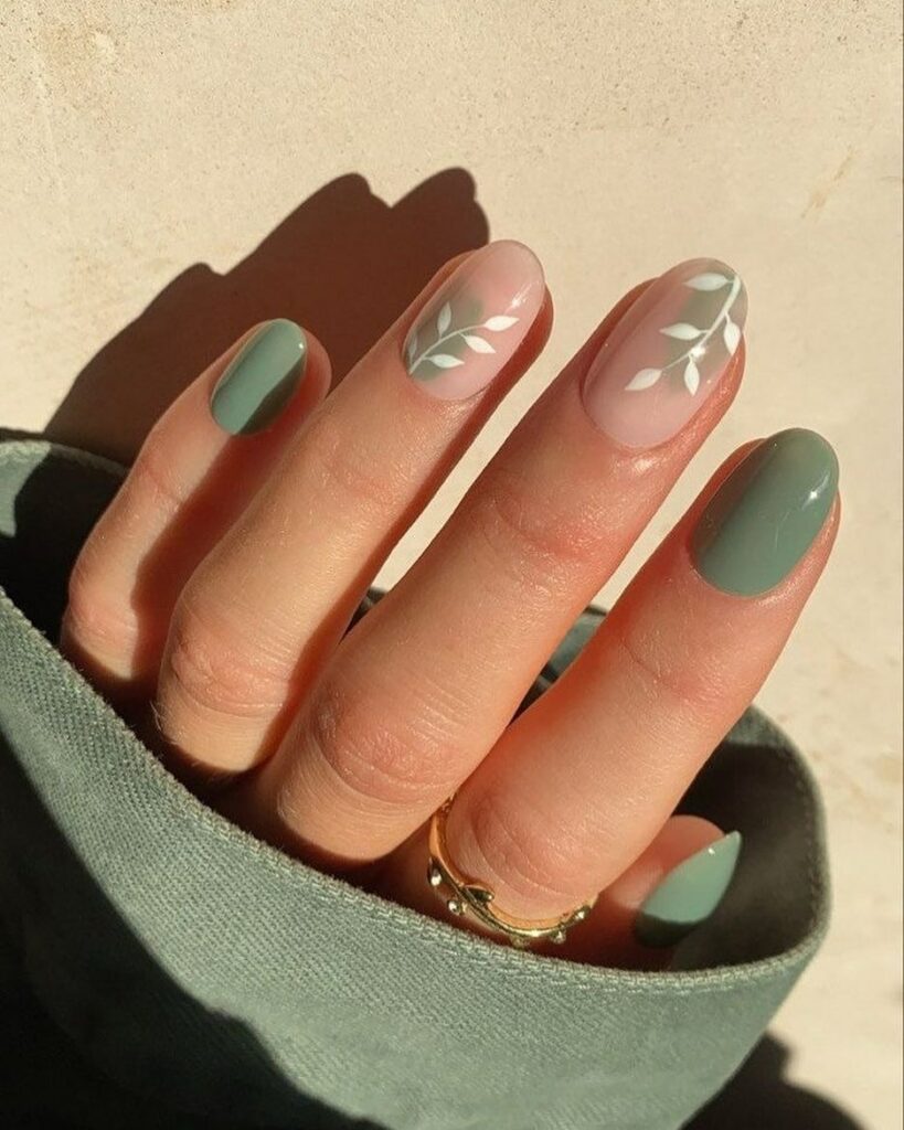 Botanical Elegance on Light Green Nails