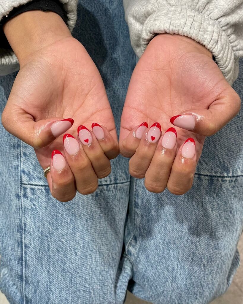 Denim red french nails