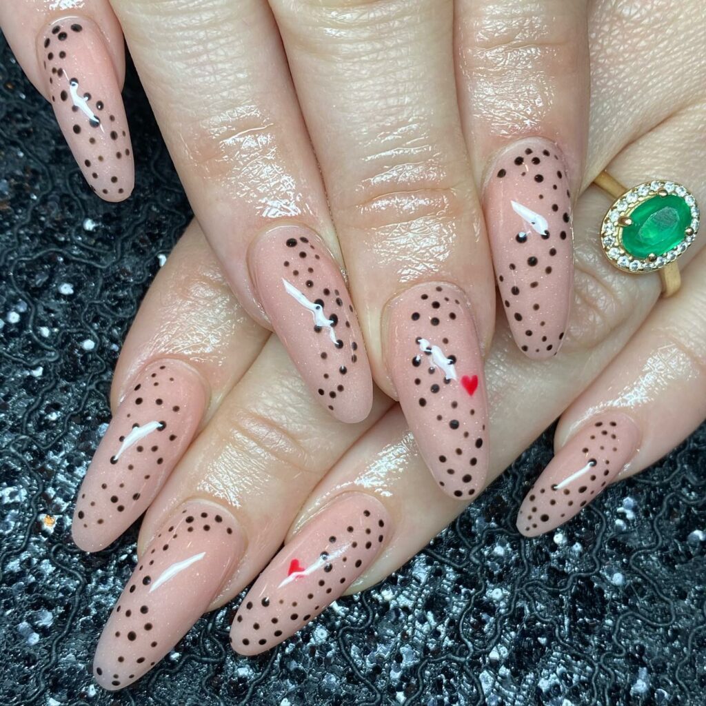 Dots and Hearts Black and Red nails