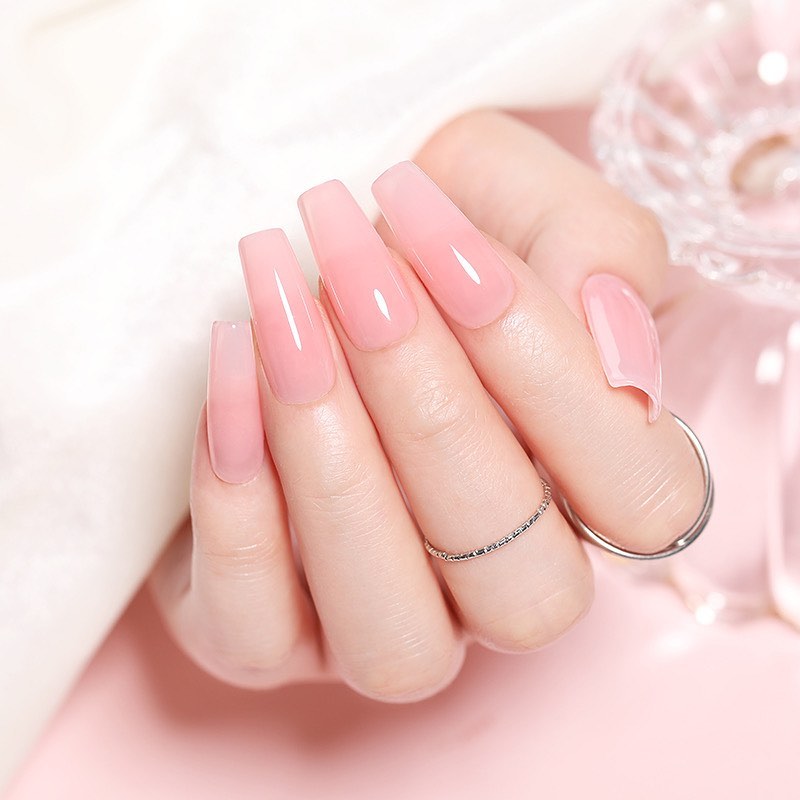 Elegant Coffin Nude Pink Nails
