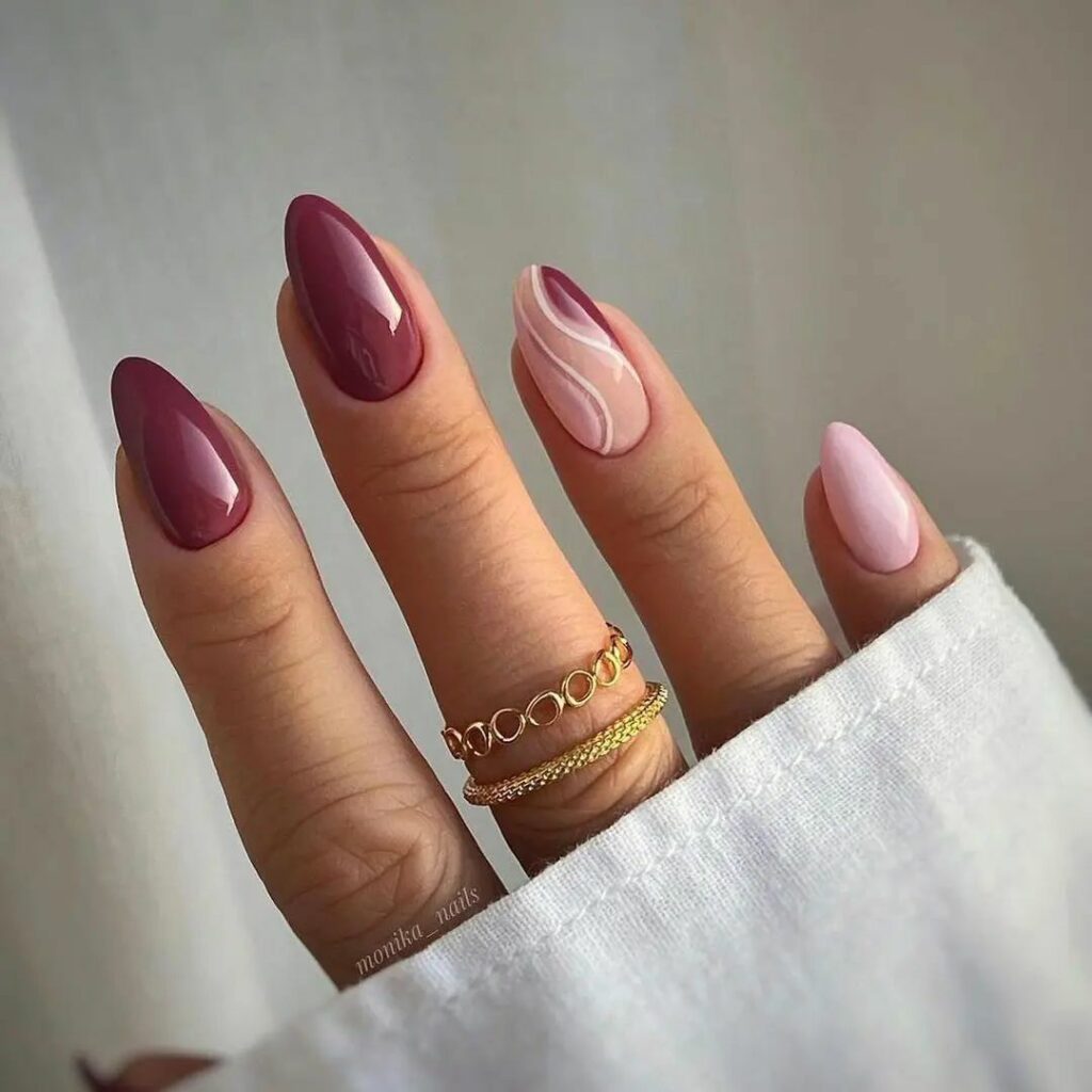 Elegant Swirl Maroon Nails