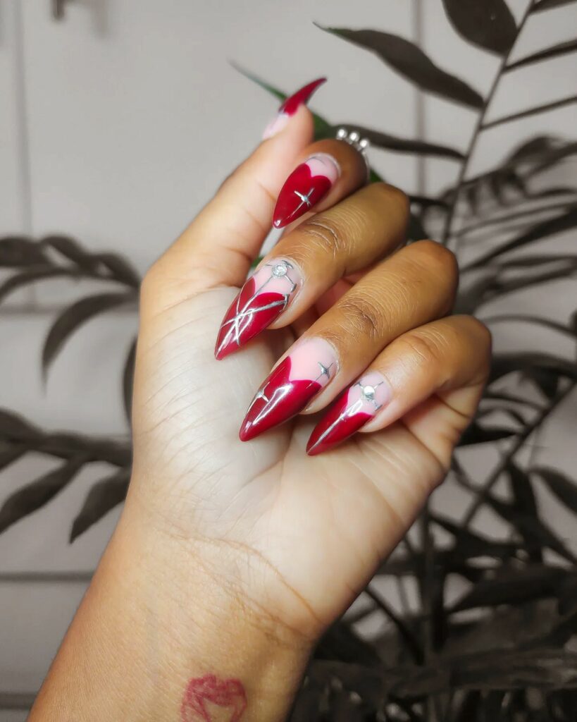 Fall Leaves red french nails
