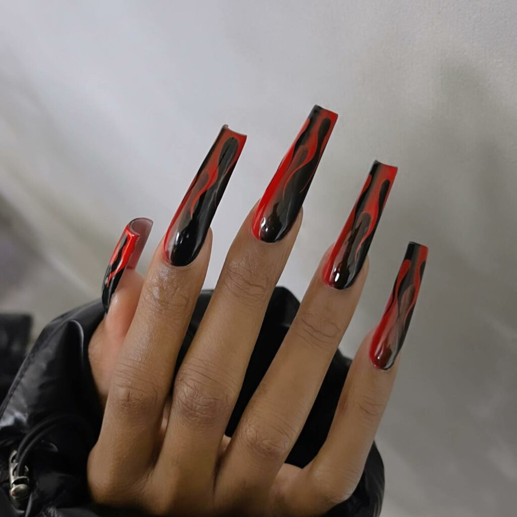 Flames Black and Red nail