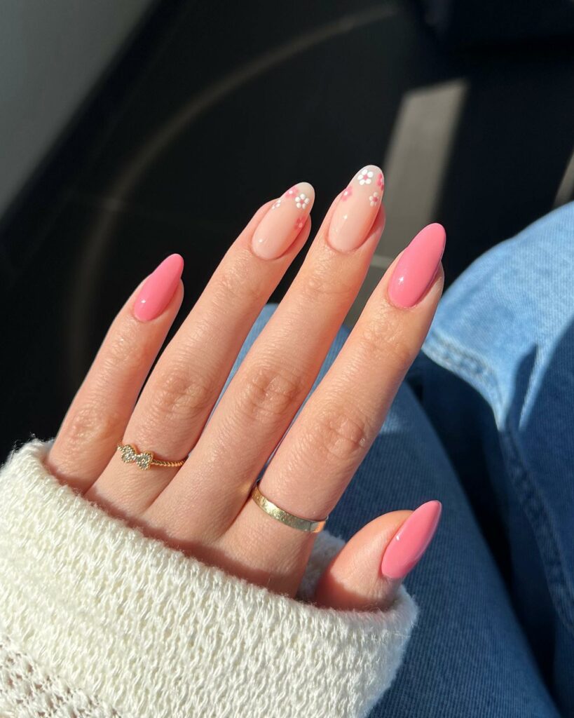 Floral Nude Pink Nails
