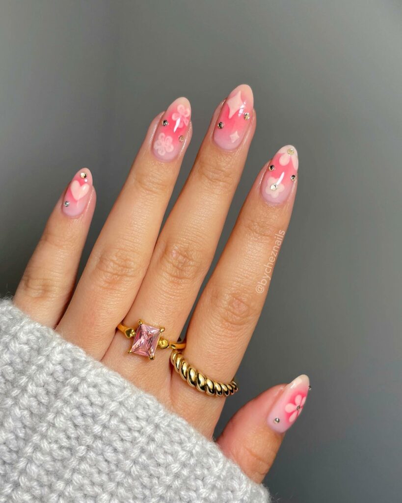 Flower blush nails