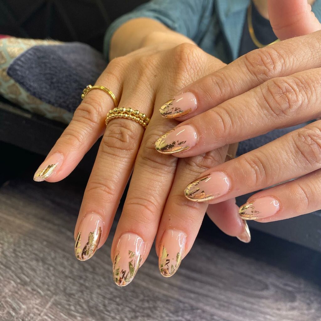 Foil rose gold nails