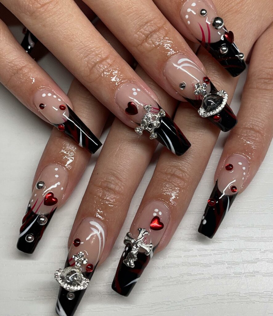 French Black and Red nails