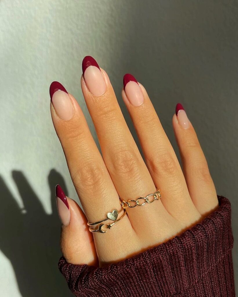 Tipped French Maroon Nails