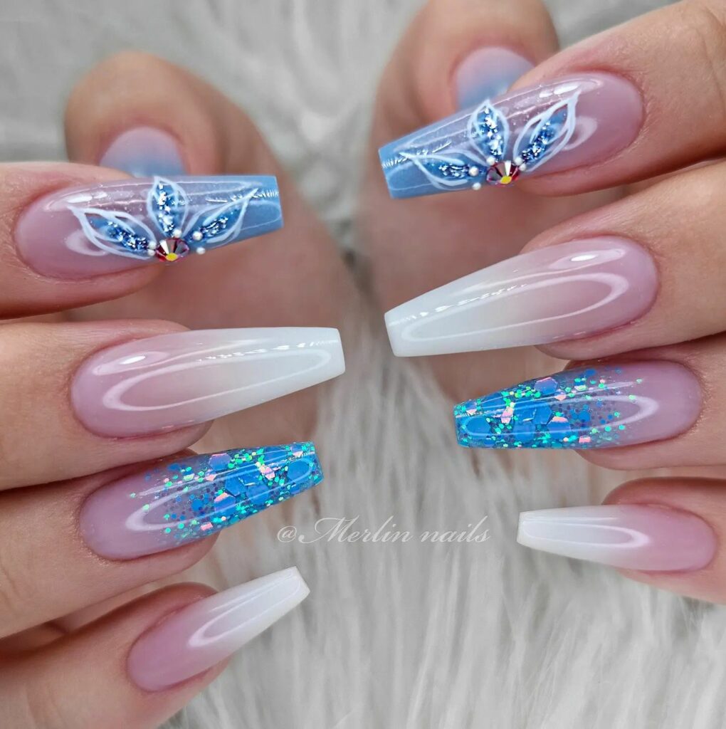 Frosted Blue French tip nails