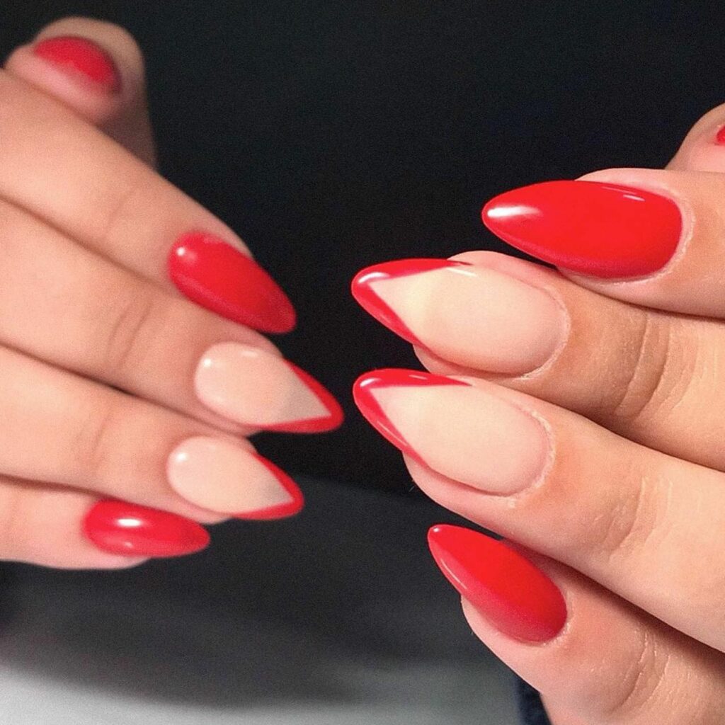 Geometric red french nails