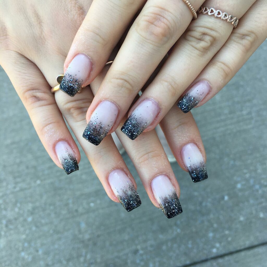 Dazzling Glitter Black Ombré Nails
