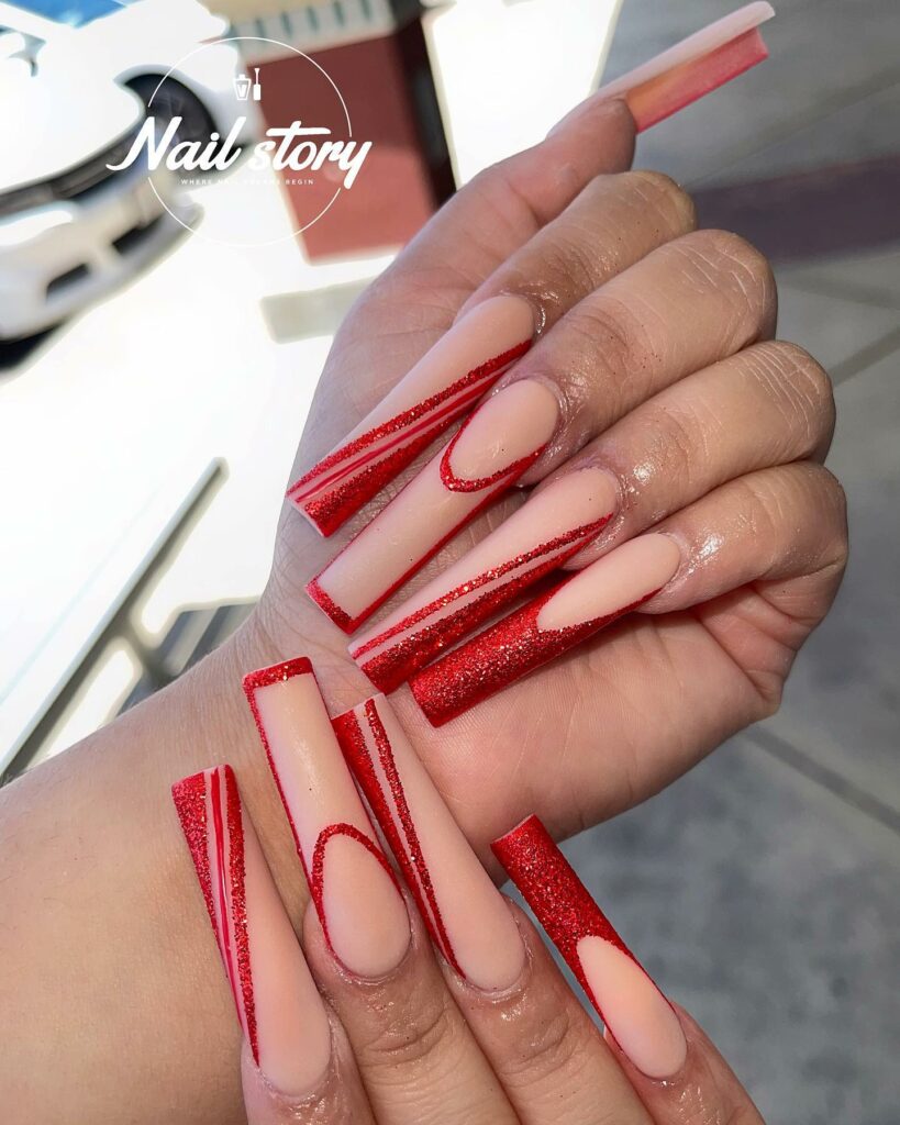 French Tip Red Acrylic Nails