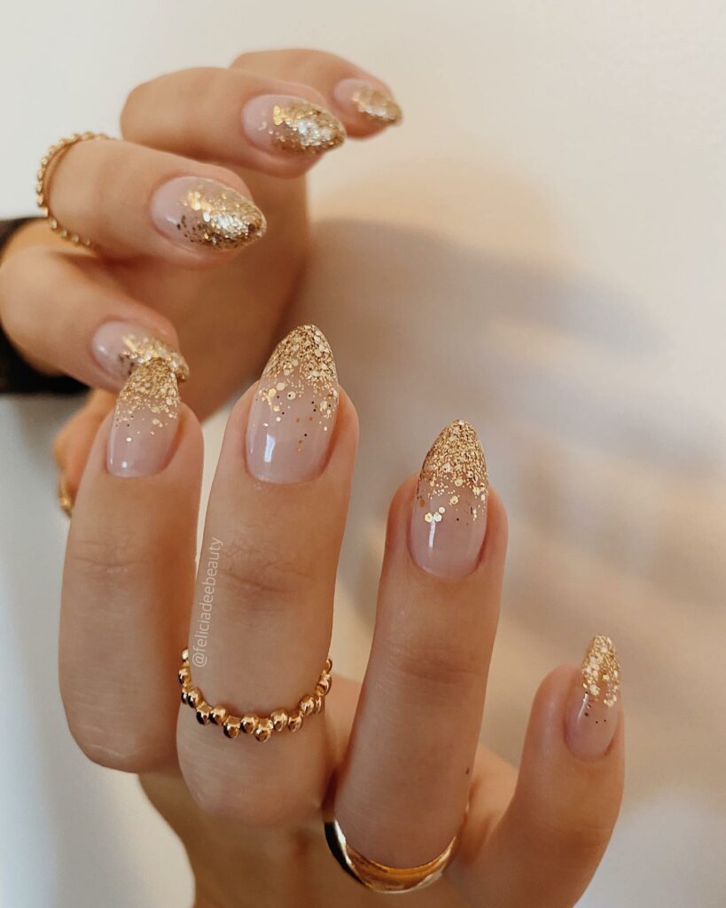 Glitter Gold Tip Nails