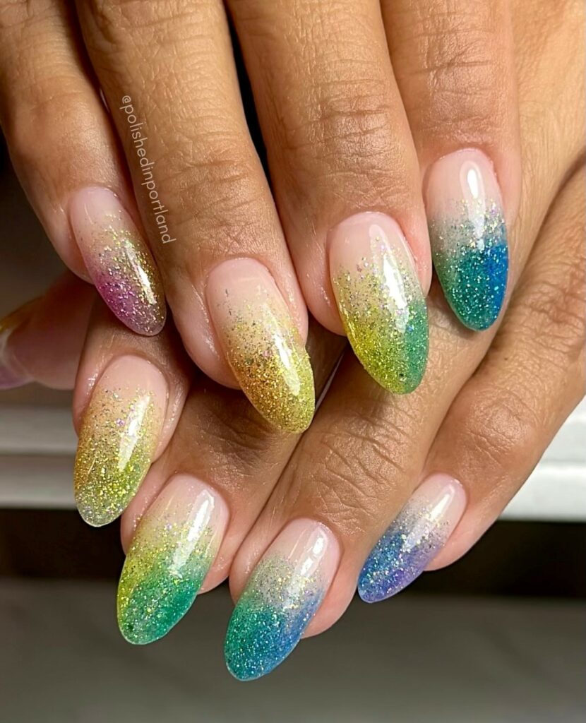 Glitter Gradients pride nails