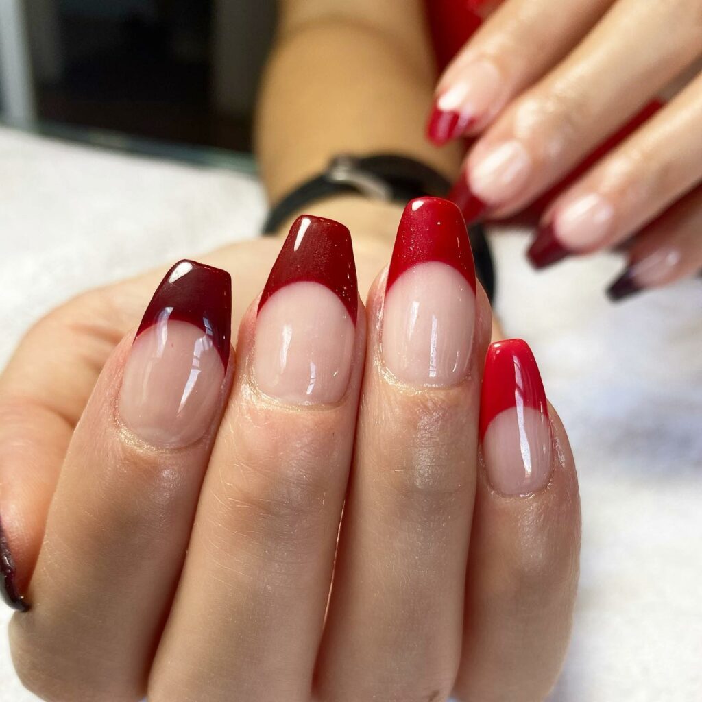 Glitter Ombré red french nails