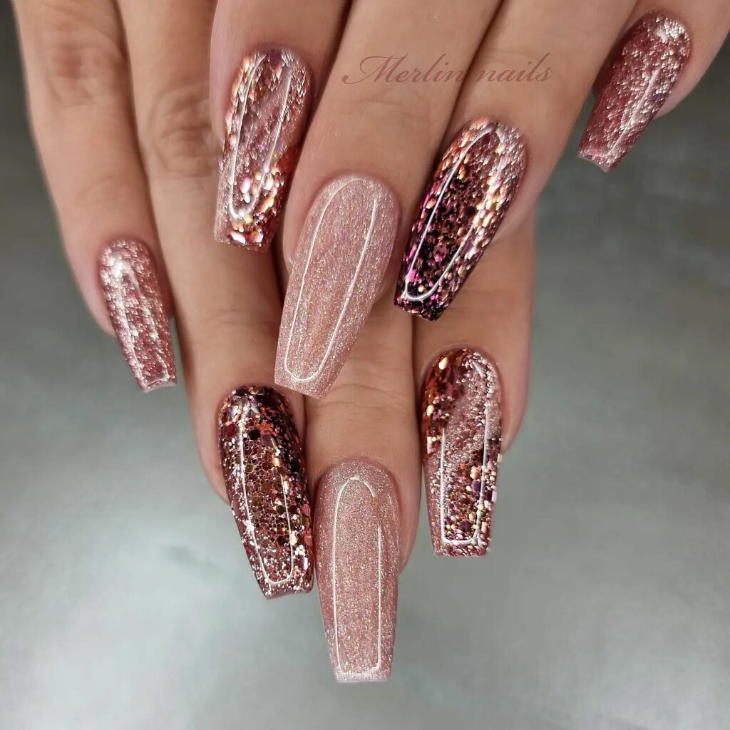 fade in nails with rose gold glitter | Gold glitter nails, Nail designs  glitter, Wedding nails glitter