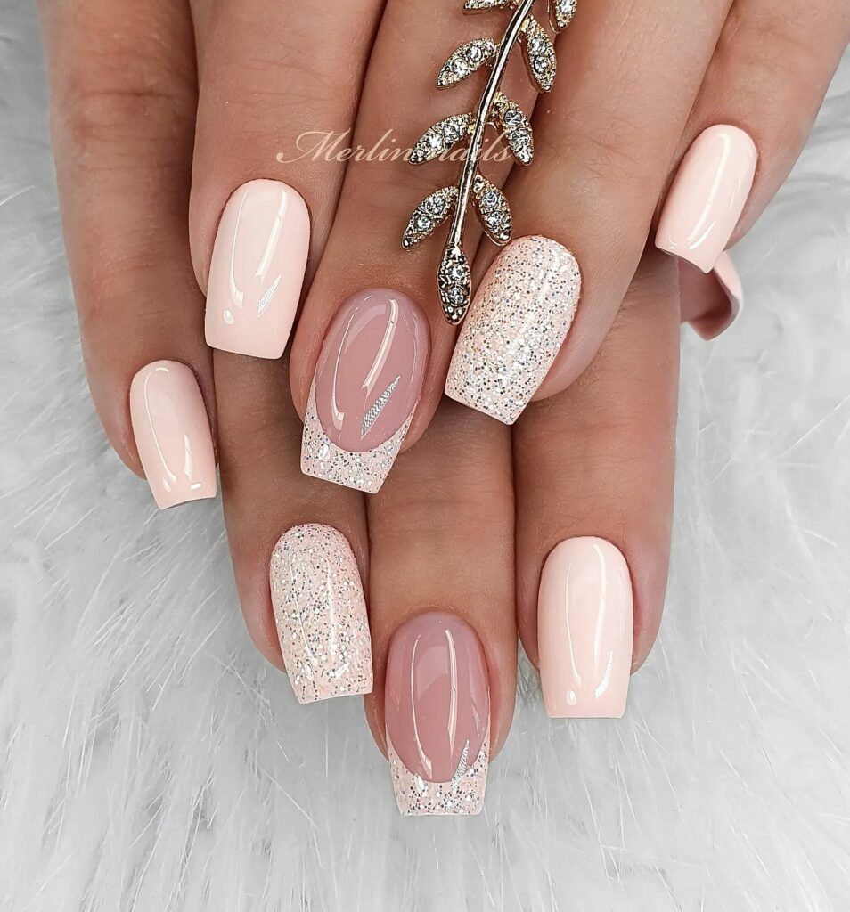 Glitter Short French Nails