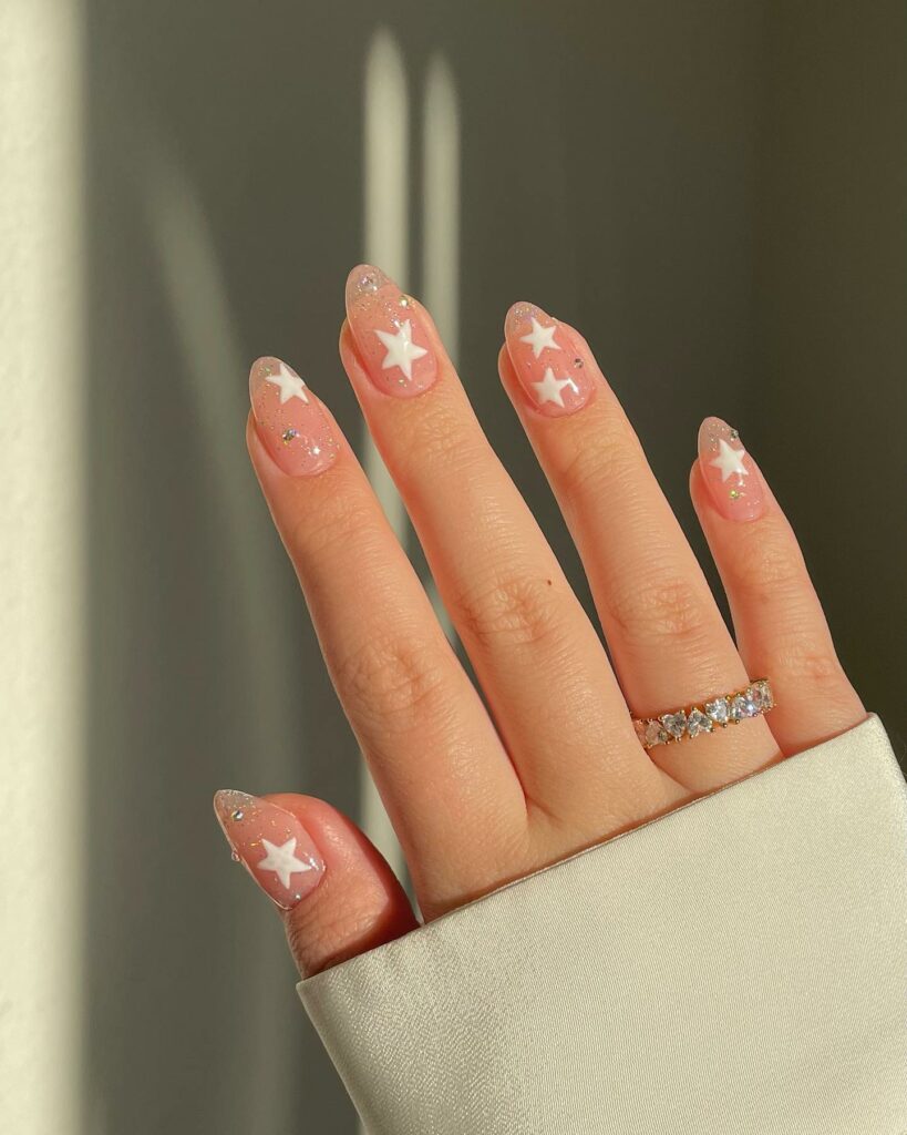 Glitter and Star Vacation Nails