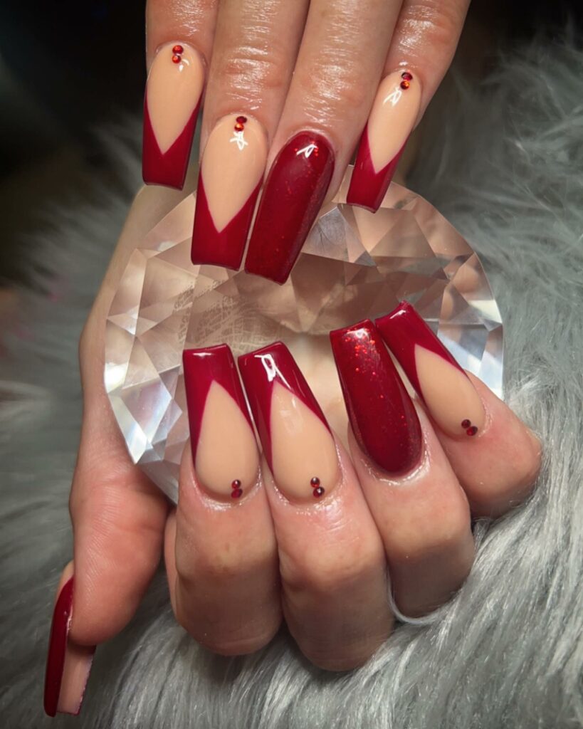 Glitter red french nails