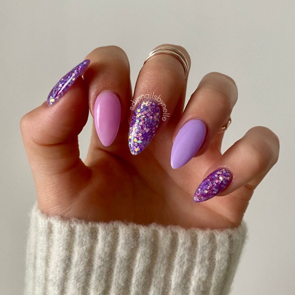 Glitter tip Light Purple nails