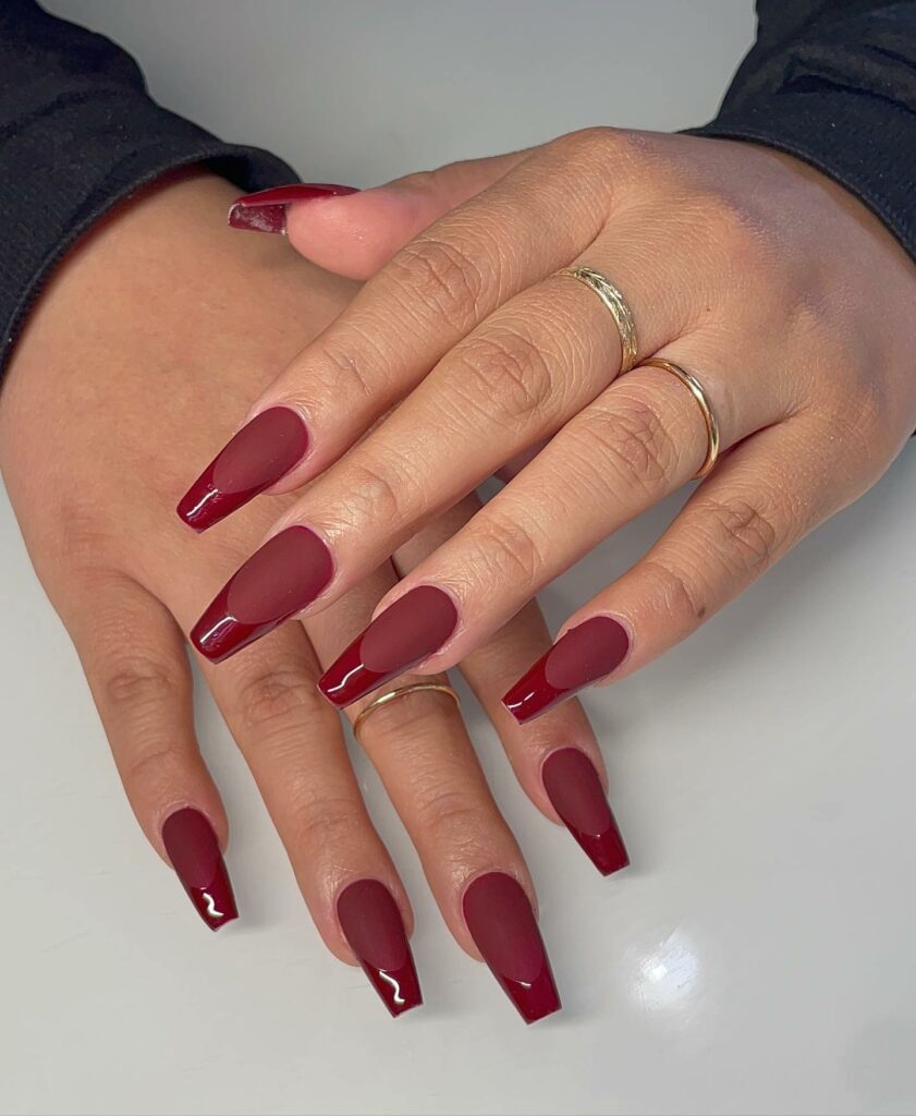 Lustrous Coffin Maroon Nails