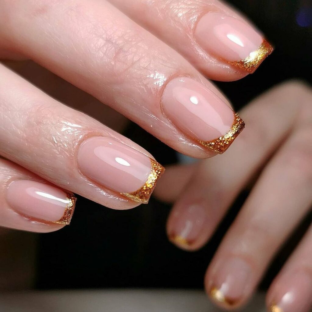 Short Square Gold French Nails